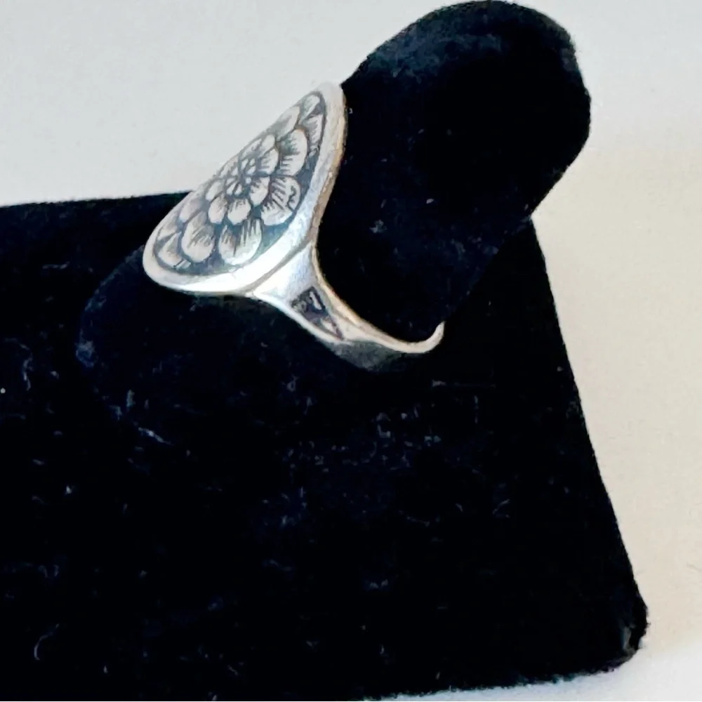 Russia Soviet Era Vintage 1950-60s 875 Silver Niello Ring Black Floral Sz 7